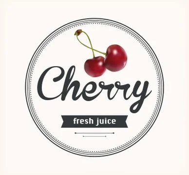 Cherry juice. Detailed Vector label Stock Illustration