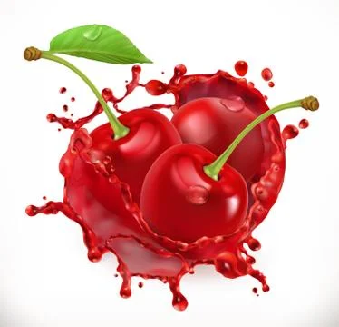 Cherry juice. Fresh fruit, 3d vector icon Stock Illustration