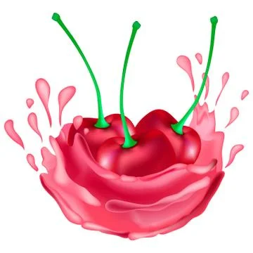Cherry juice. Fresh fruit 3d vector illustration. Stock Illustration