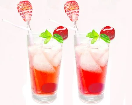 Cherry juice with ice Stock Photos