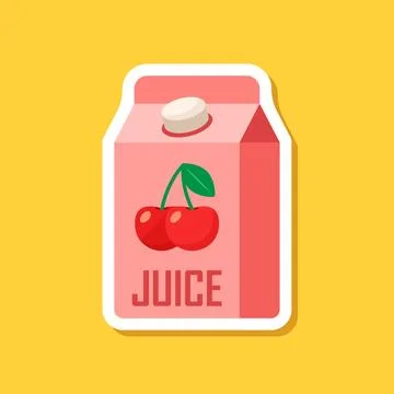 Cherry juice paper sticker in flat style. Cherries drink vector illustratio.. Stock Illustration