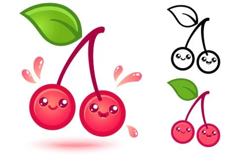 Cherry in kawaii style Illustrazione stock