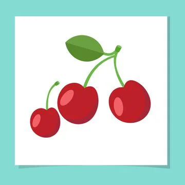 Cherry with leaf in flat style. Product berry for cooking in kitchen. Vector Illustrazione stock