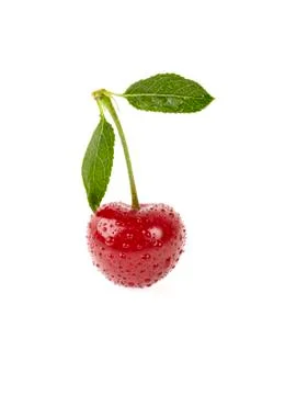 Cherry with leaf isolated on white background. Stock Photos