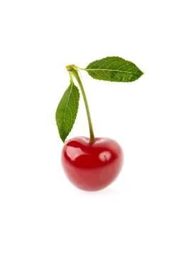 Cherry with leaf isolated on white background. Stock Photos