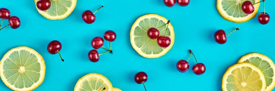 Cherry, lemon pattern, summer layout. Lemonade Stock Photos