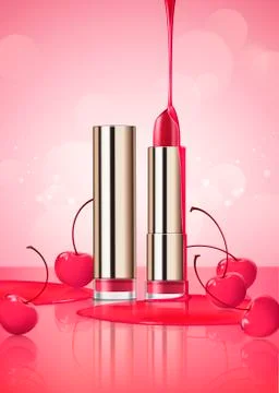 Cherry lipstick ads 스톡 일러스트