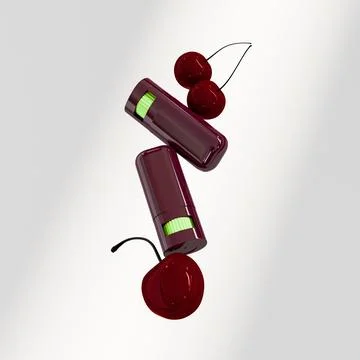 Cherry lipstick packaging mockup, Rotating Solid lip blam container Stock Illustration