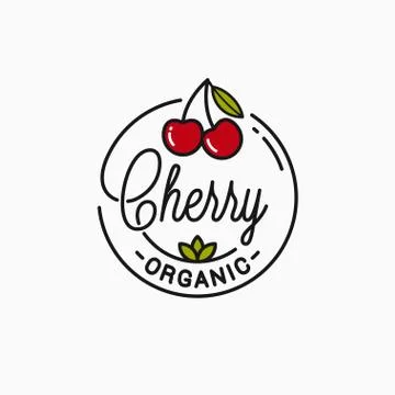 Cherry logo. Round linear logo of organic cherry Stock Illustration