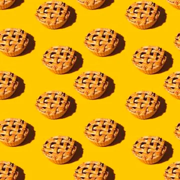 Cherry mini pie in hard lingt. Seamless pattern Stock Photos