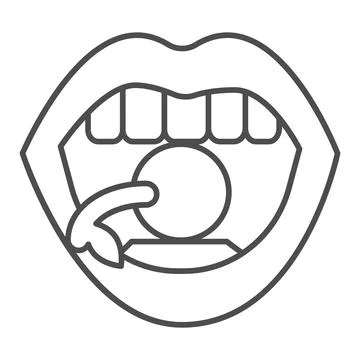 Cherry in mouth thin line icon, sexuality concept, Lips with cherry sign on Stock Illustration