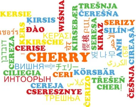 Cherry multilanguage wordcloud background concept Stock Illustration