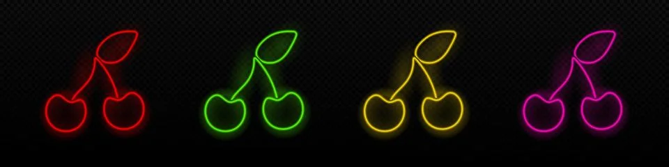 Cherry neon vector icon. Cherry glowing laser lamp symbol Stock Illustration