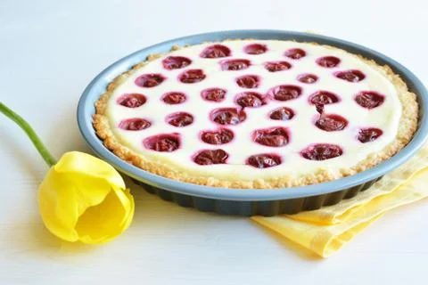 Cherry open pie Stock Photos