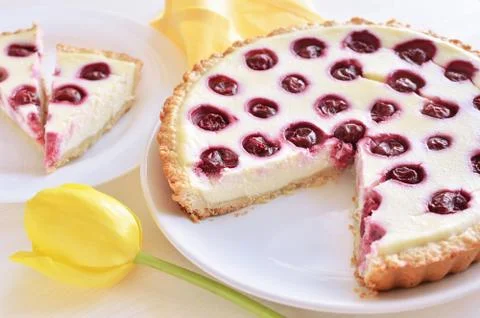 Cherry open pie Stock Photos