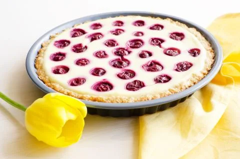 Cherry open pie Stock Photos