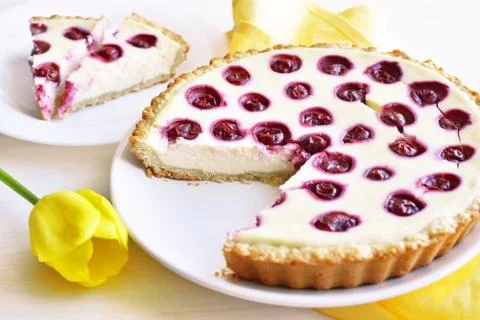 Cherry open pie Stock Photos