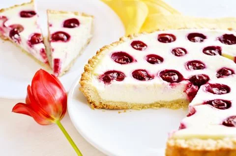 Cherry open pie Stock Photos