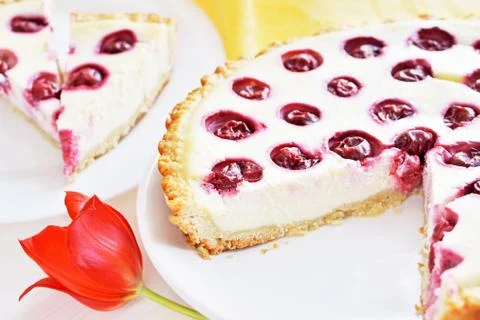 Cherry open pie Stock Photos