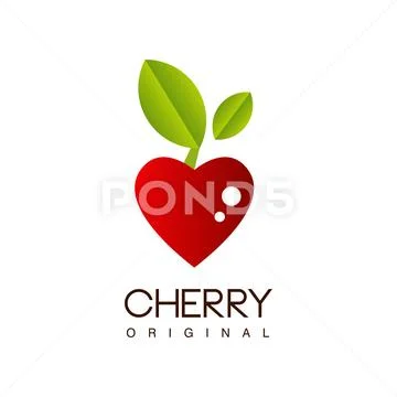 Cherry original, creative logo template with ripe cherry in the shape of heart Stock Illustration
