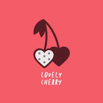 Cherry original, creative logo template with heart cherry in the shape of hea Stock Illustration