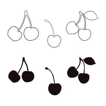 Cherry outline, cherry silhouette set, Cherry vector icon. Stock Illustration