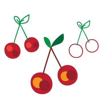 Cherry outline drawing, hand drawn botanical vector illustration set. Colle.. Stock Illustration