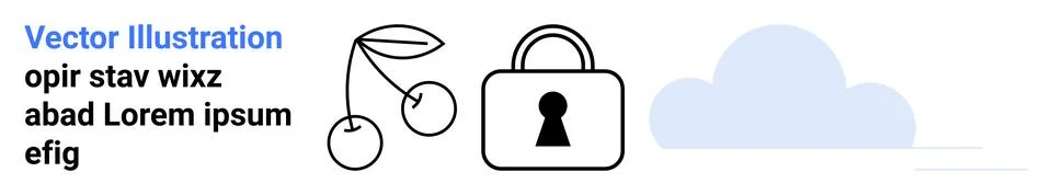 Cherry pair, padlock, and cloud icon representing data storage, security, and Illustrazione stock