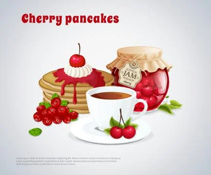 Cherry Pancakes Illustration Stock Illustration