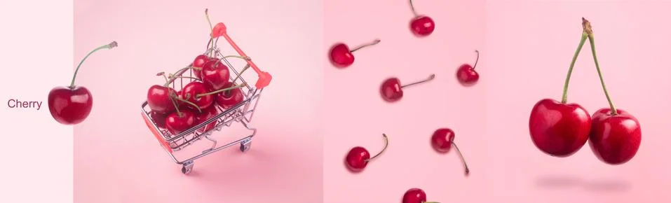 Cherry  panoramic collage Stock Photos