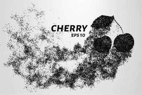 Cherry from the particles. Cherry consists of circles and points. Vector illu Stock Illustration