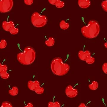 Cherry pattern on a burgundy background. Vector 스톡 일러스트