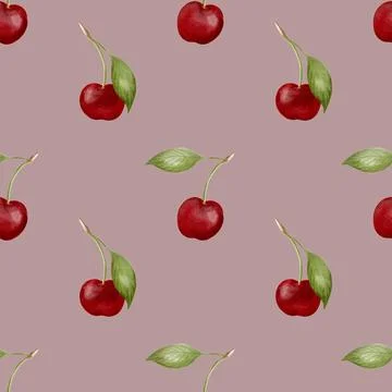 Cherry pattern design in watercolor style for textile and packaging applica.. Stock Photos