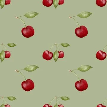 Cherry pattern design in watercolor style for textile and packaging use Stock Photos