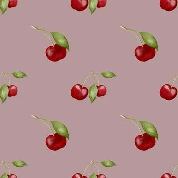 Cherry pattern design in watercolor style for textile and wrapping applicatio Stock Photos