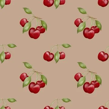 Cherry pattern design in watercolor style for playful textile and wrapping .. Stock Photos