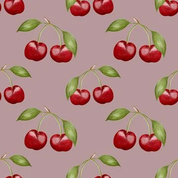 Cherry pattern design in watercolor for textile and packaging applications Stock Photos