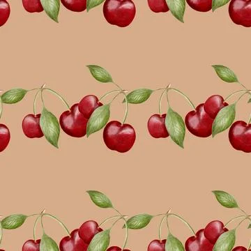 Cherry pattern design in watercolor for textiles and packaging Stock Photos