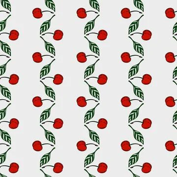 Cherry pattern fabric design with vibrant red cherries and green leaves Stock Illustration