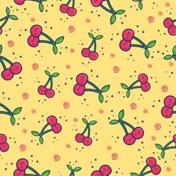 Cherry pattern on pink background, wrapping paper, vector textile fabric prin Stock Illustration
