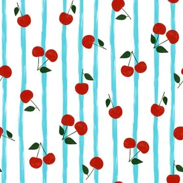 Cherry pattern seamless, Hand Drawn cherry iluustration Stock Photos