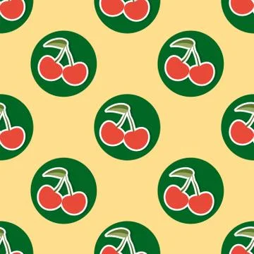 Cherry pattern. seamless texture with ripe red cherries Stock Illustration
