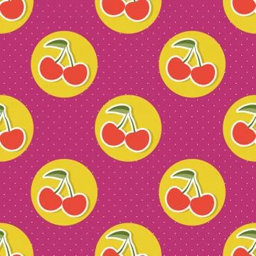 Cherry pattern. seamless texture with ripe red cherries Illustrazione stock