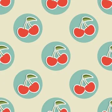 Cherry pattern. seamless texture with ripe red cherries Stock Illustration