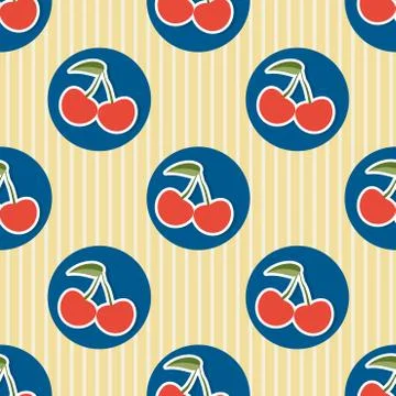 Cherry pattern. seamless texture with ripe red cherries Illustrazione stock