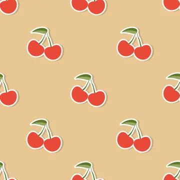 Cherry pattern. seamless texture with ripe red cherries Stock Illustration