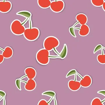 Cherry pattern. seamless texture with ripe red cherries 스톡 일러스트