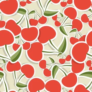 Cherry pattern. seamless texture with ripe red cherries Stock Illustration