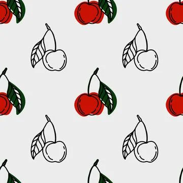 Cherry pattern textile design featuring seamless print for fabric and wrapp.. Illustrazione stock