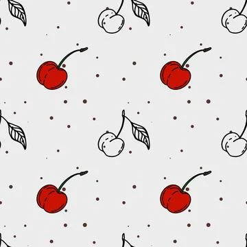Cherry pattern textile design with seamless repeat in minimalist style Stock Illustration